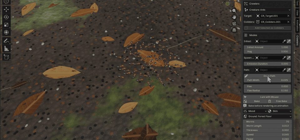 Drawing a loop over the ground with the mouse; the ants walk it round and round